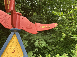 Signposts on the pentewan trail as you leave little winnick campsite to join the trail